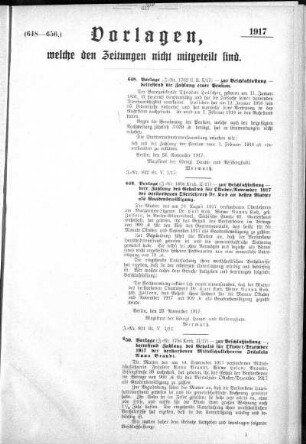 Anlage: (648-656), Vorlagen, welche den Zeitungen nicht mitgeteilt sind, 8. Dezember 1917