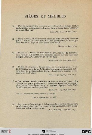 Sièges et meubles (Nr. 92-122) mit Planche XV- XX