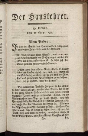 39. Woche, d. 30. Sept. 1775