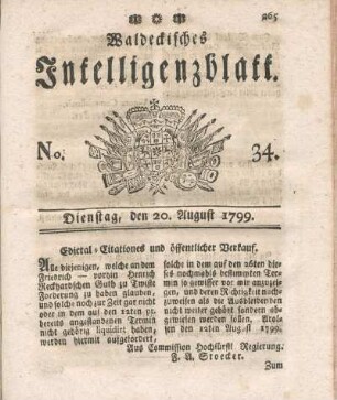 No. 34, Dienstag, den 20. August 1799