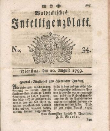 No. 34, Dienstag, den 20. August 1799