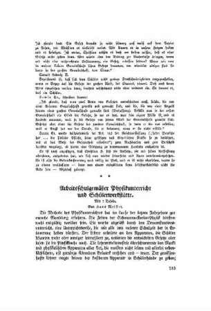 Arbeitsschulgemäßer Physikunterricht und Schülerwerkstätte