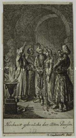 Illustrationsfolge "Hochzeits-Gebräuche bei verschiedenen Völkern", Blatt 10 (von 12) - erschienen im "Gothaischen Hofkalender" 1781