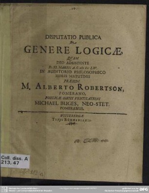 Disputatio publica de genere logicae