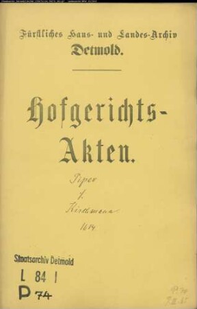 Piper, Andreas zu Herford gegen Adolf Kirchmann, Meier zu Eckendorf - Schuldforderung