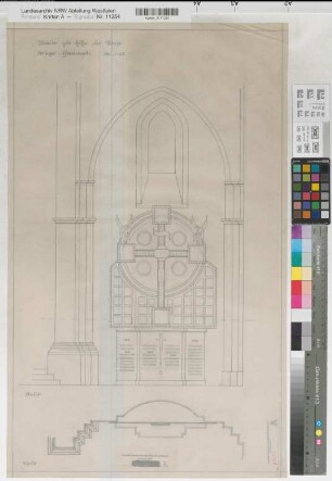 Soest (Soest) Hohnekirche (St. Maria zur Höhe) Kriegerehrenmal Ansicht, Grundriß um 1930 1 : 20 71 x 43 Zeichnung Staatshochbauamt Soest