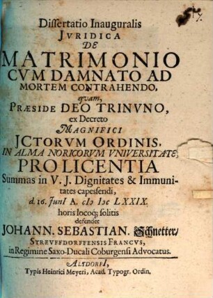 Dissertatio Inauguralis Juridica De Matrimonio Cum Damnato Ad Mortem Contrahendo