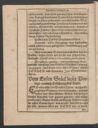 Vom Ersten Stück dieser Predigt: nemlich Erklärung deß Texts.