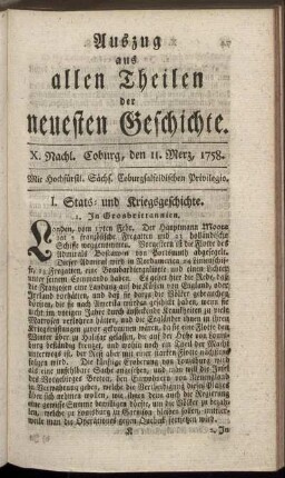 X. Nachl. Coburg, den 11. Merz, 1758.