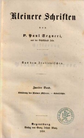 Sämmtliche Werke : aus dem Italienischen übersetzt, 20. Kleinere Schriften ; 2
