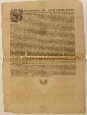 Patent von Georg Rudolph Herzog von Liegnitz an die Oberamtsverwaltungen betreffend Maßnahmen gegen abgedankte Soldaten und arme Untertanen, die als Bettler durch das Land ziehen