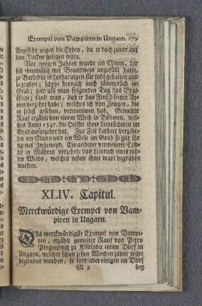 XLIV. Capitul. Merckwürdige Exempel von Vampiren in Ungarn.