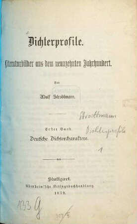 Dichterprofile : Literaturbilder aus dem neunzehnten Jahrhundert, 1. Deutsche Dichtercharaktere