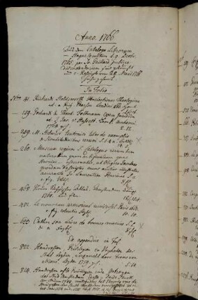 Aus dem Catalogo Librorum - Hagae Comitum d. 9. Decbr. 1765 par Jo. Gaillard publice divendendorum sind gekauft [...].