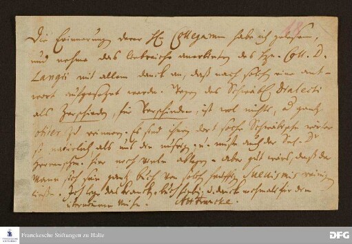 Mitteilung von August Hermann Francke an Joachim Lange.