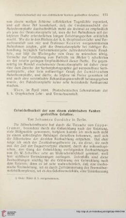 Entwickelbarkeit der von einem elektrischen Funken gestreiften Gelatine