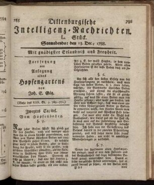 L. Stück. Sonnabends : den 13. Dec., 1788.