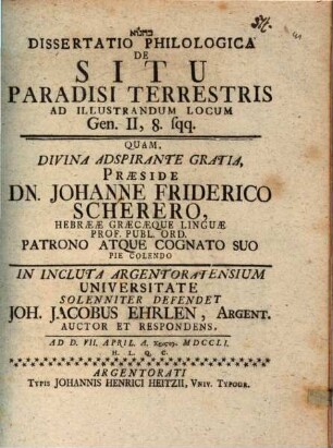 Diss. philol. de situ Paradisi terrestis ...