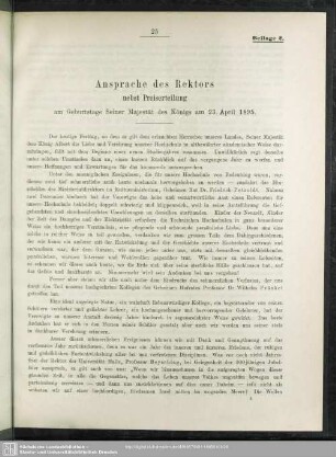 Ansprache des Rektors nebst Preiserteilung am Geburtsage Seiner Majestät des Königs am 23. April 1895