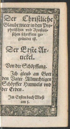 Der Erste Artickel. Von der Schöpffung.