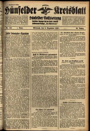 Erste Ausgabe vom Mittwoch, den 08. Dezember 1937.