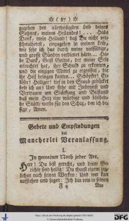 Gebete und Empfindungen bei mancherlei Veranlassung.