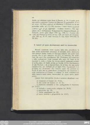 II. Autori ed opere direttamente usati su manoscritti.