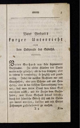 Vater Gerhard's kurzer Unterricht von dem Endzwecke des Gebeths