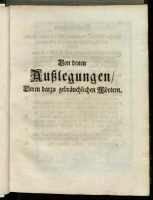 Von denen Außlegungen/ Deren darzu gebräuchlichen Wörtern.