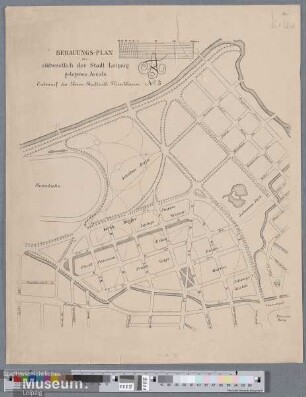Bebauungs-Plan des südwestlich der Stadt Leipzig gelegenen Areals.