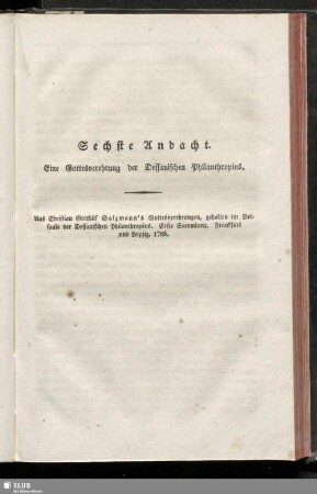 Sechste Andacht. Eine Gottesverehrung der Dessauischen Philanthropins
