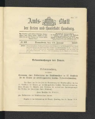 No.22, Sonnabend, den 25. Januar 1919