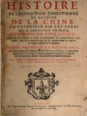 Histoire de l'expédition chrestienne au royaume de la Chine