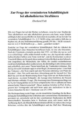 97-110, Zur Frage der verminderten Schuldfähigkeit bei alkoholisierten Straftätern
