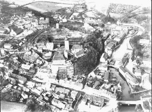 Eilenburg, Luftbild: Stadt mit Burgberg