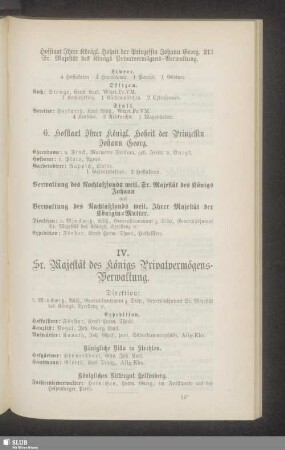 IV. Sr. Majestät des Königs Privatvermögens-Verwaltung