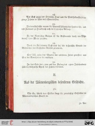 II. Aus der Würtenbergischen besonderen Geschichte
