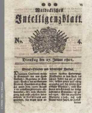 No. 4, Dienstag den 27. Januar 1801