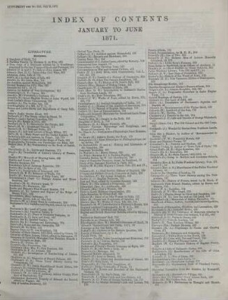 INDEX OF CONTENTS JANUARY TO JUNE 1871.