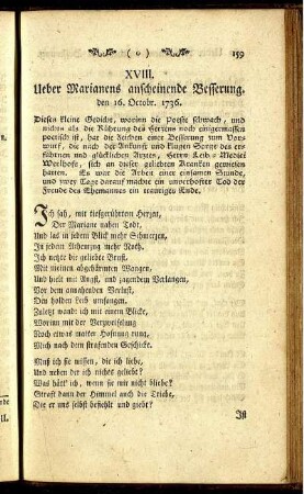 XVIII. Ueber Marianens anscheinende Besserung. den Octobr. 1736.