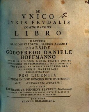 De vnico ivris fevdalis Longobardici libro