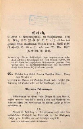 Gesetz über die Rechtsverhältnisse der Reichsbeamten : (Vom 31. März 1873.)