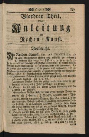Vierdter Theil, Oder Anleitung zur Rechen-Kunst