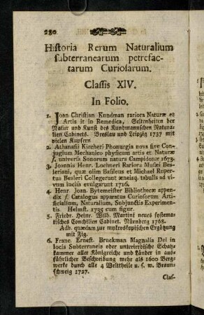 280-291, Historia Rerum Naturalium suberranearum... Classis XIV. - Scholastica. Classis XV.