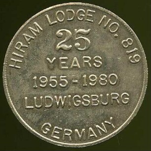 Medaille auf das 25-jährige Bestehen der Hiram Lodge in Ludwigsburg, 1980