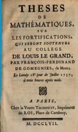 Theses de mathématiques, sur les fortifications