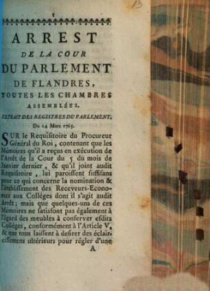 Arrest De La Cour Du Parlement De Flandres, Toutes Les Chambres Assemblées : Extrait Des Régistres Du Parlement. Du 14 Mars 1763.