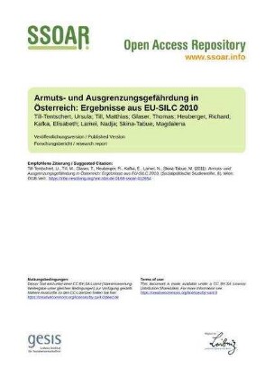 Armuts- und Ausgrenzungsgefährdung in Österreich: Ergebnisse aus EU-SILC 2010