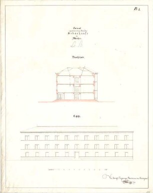 Klumpp, Karl F. A.; München; Entbindungsheim - Aufriss, Schnitt