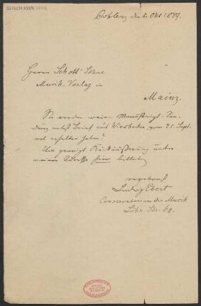 Brief an B. Schott's Söhne : 05.10.1889